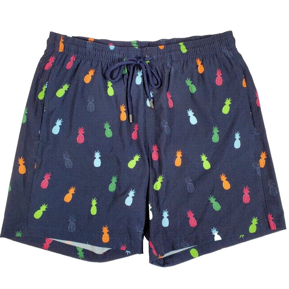 NWT Stone Rose Swimsuit Trunks XXL Navy Blue Pineapples Back & Side Pockets